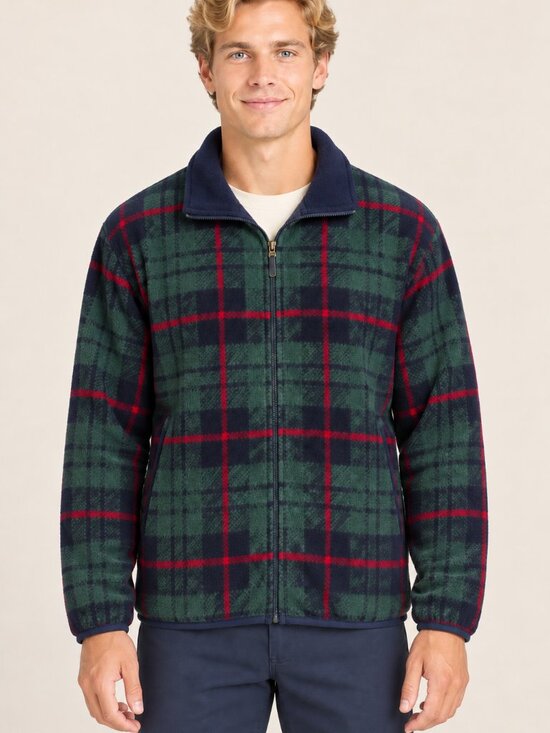 Izod Other - Izod Vintage Green and Red Plaid Fleece Full Zip Jacket Men's Size Large Y2K